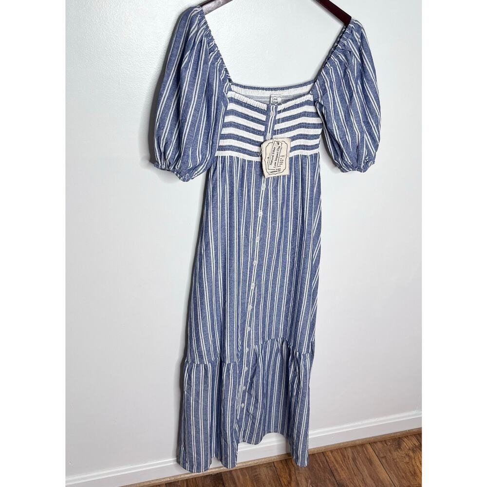 Emerson Fry Love Tomas Striped Cotton Maxi Dress XS S Blue Cottagecore Boho NWT - Picture 4 of 12